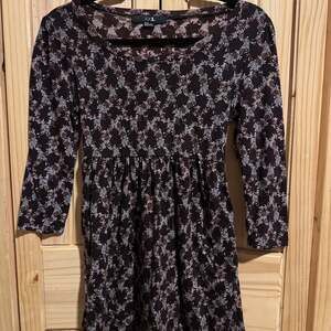 XXI Brown Floral Long Sleeve Babydoll Mini Dress